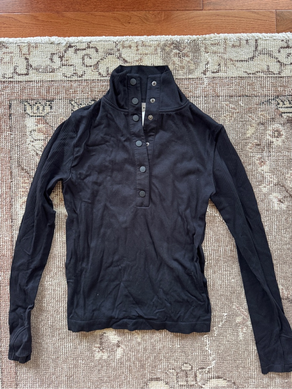 Athleta Black Ribbed Long Sleeve Snap-Front Top